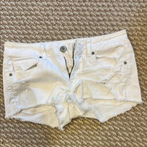 American Eagle Outfitters White Jean Shorts with Distressed Hem